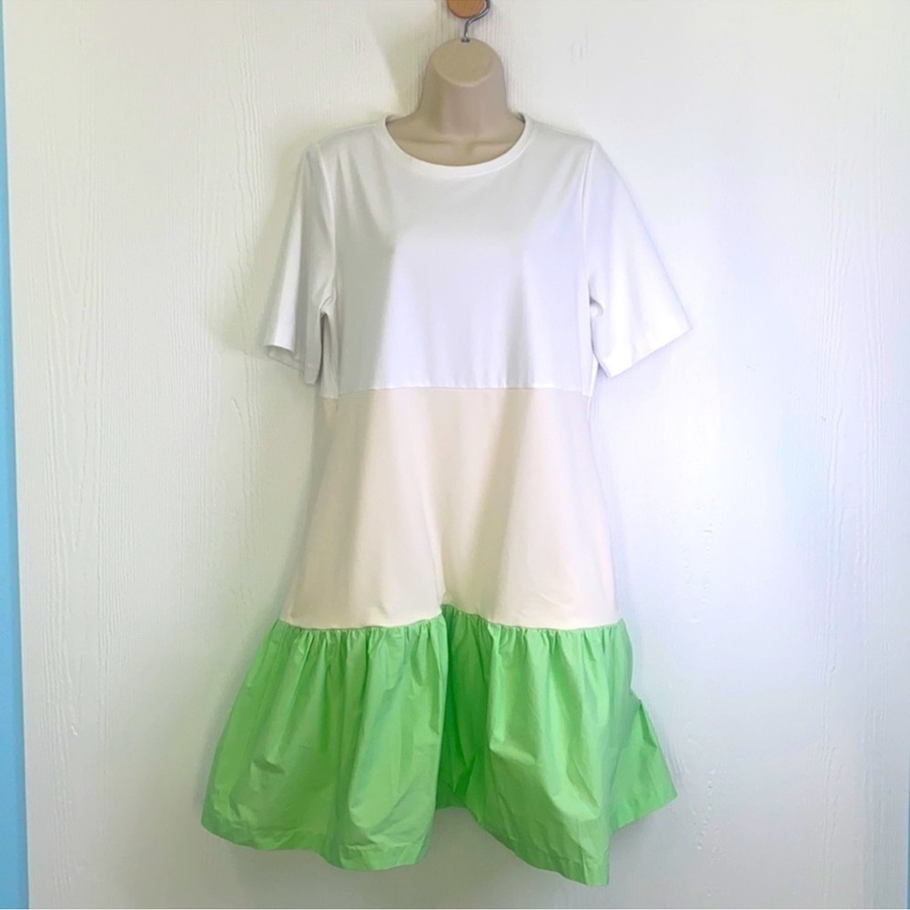 Alfani White and Green Colorblock Dress